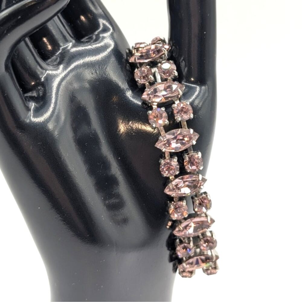 Vintage Lavender Round & Marquis Cut Crystal Rhinestone Bracelet W/ Safety Clasp